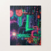 Abstrakte Lila Green Red Neon Lights Medley Puzzle (Vertikal)