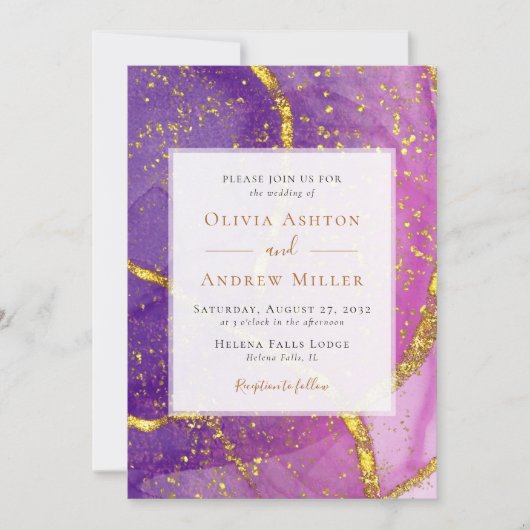 Abstrakte Lila Hochzeit Einladung (Vorderseite)