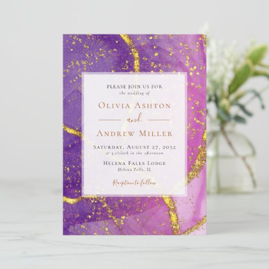 Abstrakte Lila Hochzeit Einladung (Stehend Vorderseite)