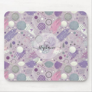 Abstrakte Lila Kreise mit Farbstreifen Mousepad