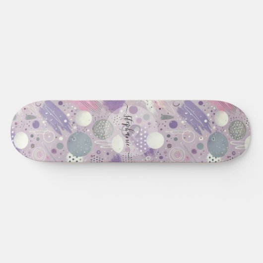 Abstrakte Lila Kreise mit Farbstreifen Skateboard (Horizontal)