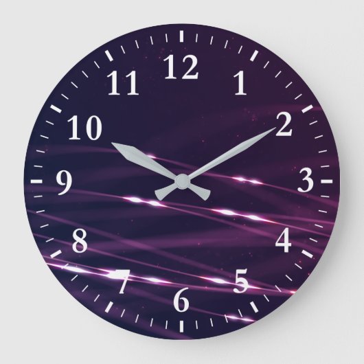 Abstrakte Lila Linien mit weißen Zahlen Große Wanduhr (Vorderseite)