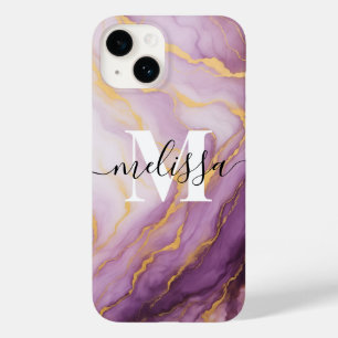 Abstrakte Lila Marmormonogrammkalligraphie Case-Mate iPhone 14 Hülle
