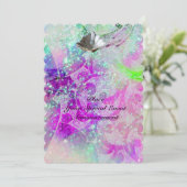 ABSTRAKTE LILA PINK BLUE WAVES SEASHELLS,GLITZERN EINLADUNG (Stehend Vorderseite)