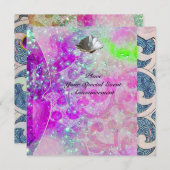 ABSTRAKTE LILA PINK BLUE WAVES SEASHELLS,GLITZERN EINLADUNG (Vorne/Hinten)