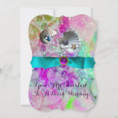 ABSTRAKTE LILA PINK WAVES SAASHELLS, BLAUE RIBBON EINLADUNG (Rückseite)