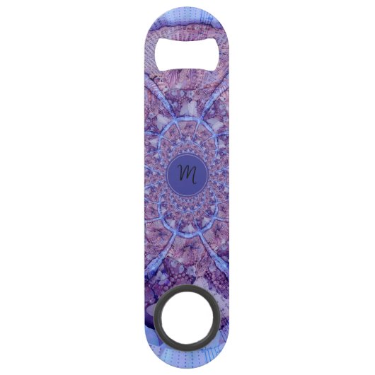 Abstrakte Lila Psychedelic Boho Art Monogram Speedflaschenöffner (Rückseite)