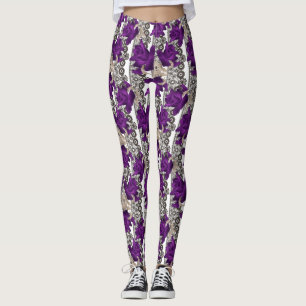 Abstrakte lila Rose Blume Blumenspitze Vintag Leggings