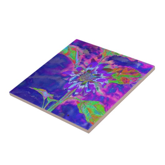 Abstrakte lila Sonnenblume | Retro Funky fun Fliese (Seite)