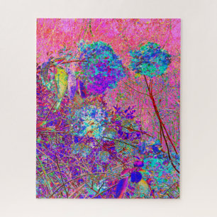 Abstrakte lila und blaue Hortensie mit Magenta Puzzle