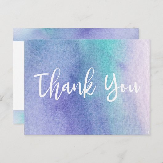 Abstrakte Lila und blaue Wasserfarbe Vielen Dank Postkarte (Vorne/Hinten)