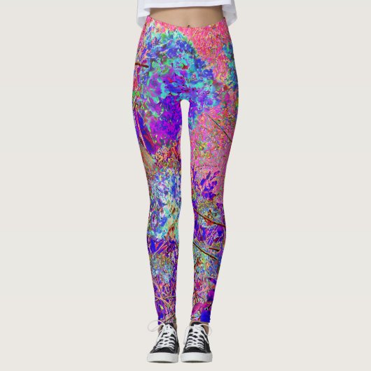 Abstrakte Lila und Blue Hydrangea mit Magenta Leggings (Vorderseite)