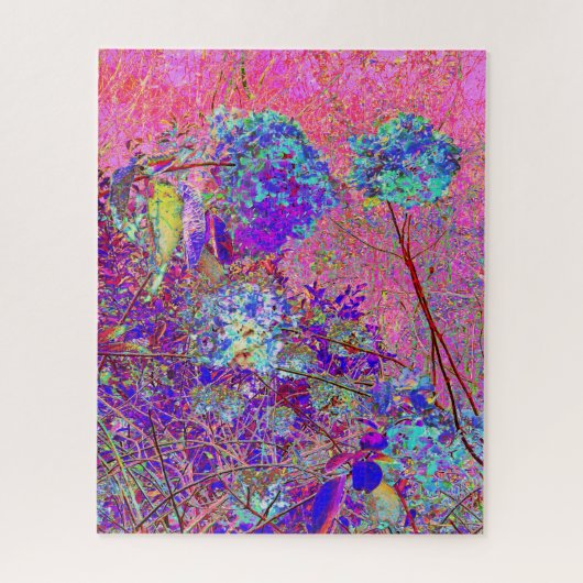 Abstrakte Lila und Blue Hydrangea mit Magenta Puzzle (Vertikal)