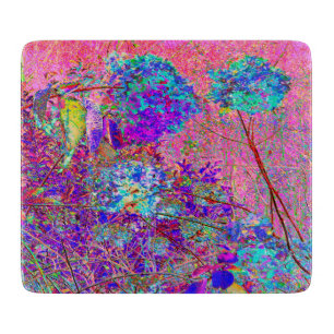 Abstrakte Lila und Blue Hydrangea mit Magenta Schneidebrett