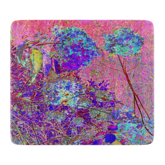 Abstrakte Lila und Blue Hydrangea mit Magenta Schneidebrett (Vorderseite)