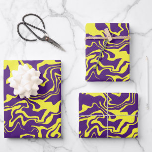 Abstrakte lila und gelbe Fluid Art Geschenkpapier Set