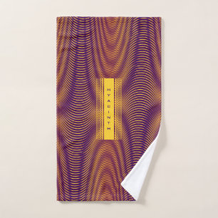 Abstrakte Lila und goldene psychedelische Streifen Badhandtuch Set