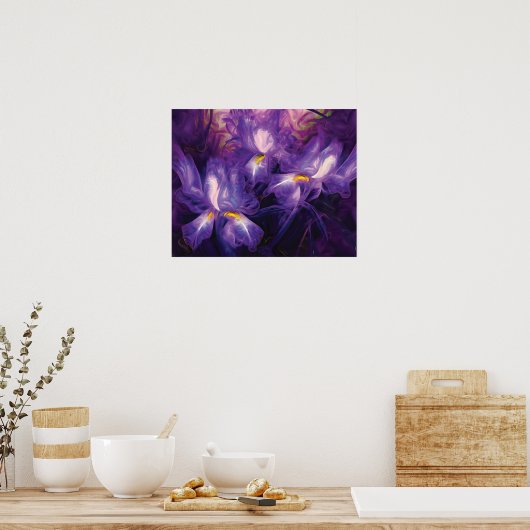 Abstrakte Lila und weiße Iris-Blume Poster (Küche)