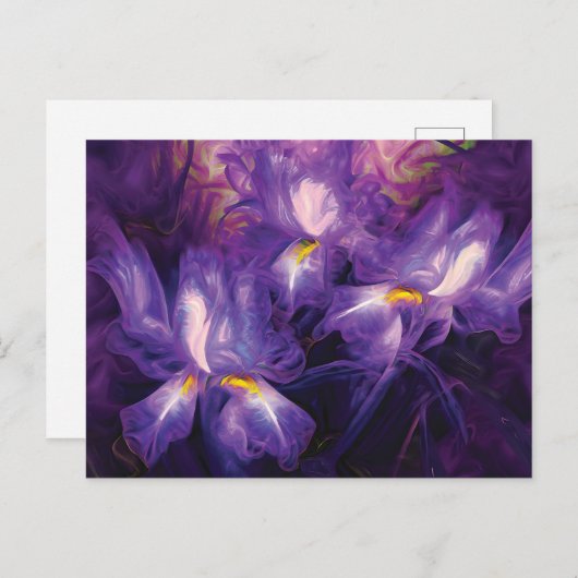 Abstrakte Lila und weiße Iris-Blume Postkarte (Vorne/Hinten)