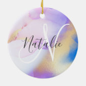 Abstrakte Lila Wasserfarbe Luxus Keramik Ornament (Hinten)