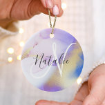 Abstrakte Lila Wasserfarbe Luxus Keramik Ornament<br><div class="desc">Diese abstrakte lila Aquarellfarbe und das goldene Imitat bespritzen den Hintergrund mit Ihren individuellen Details.</div>
