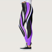 Abstrakte Lila Weiß- und Schwarzkurve Leggings (Links)