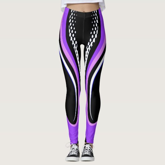 Abstrakte Lila Weiß- und Schwarzkurve Leggings (Vorderseite)