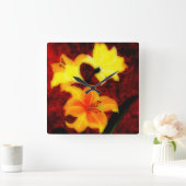 Abstrakte Lilien Wall Clock Quadratische Wanduhr (Zuhause)