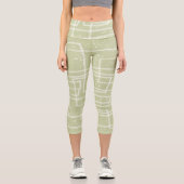 abstrakte Line Art blassgrün und weiß Capri Leggings (Vorderseite)