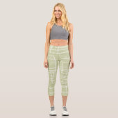 abstrakte Line Art blassgrün und weiß Capri Leggings (Vorderseite)