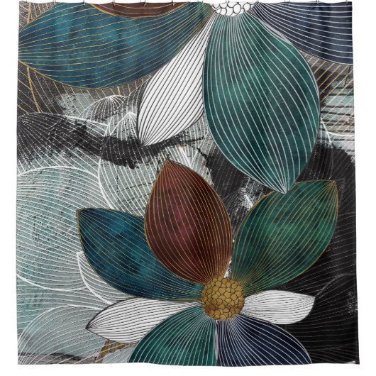 Abstrakte Lineararbeit florale Kunst mit fetten Pe Duschvorhang (Vorderseite)