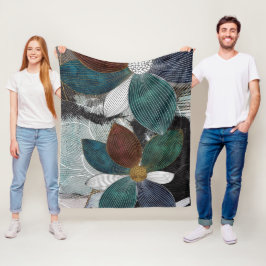 Abstrakte Lineararbeit florale Kunst mit fetten Pe Fleecedecke