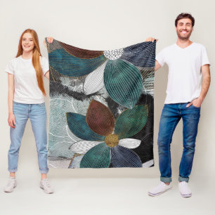 Abstrakte Lineararbeit florale Kunst mit fetten Pe Fleecedecke