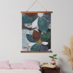 Abstrakte Lineararbeit florale Kunst mit fetten Pe Wandteppich Mit Holzrahmen