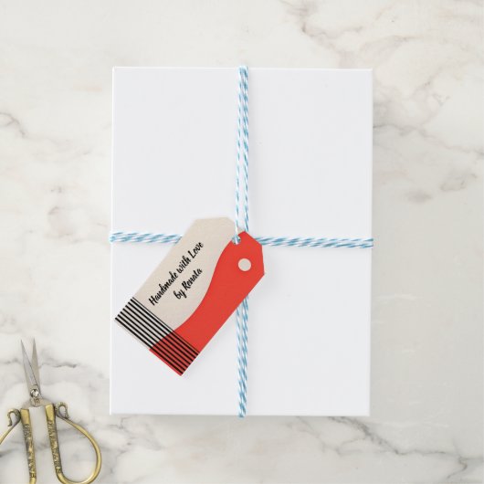 Abstrakte Lineare Moderne Kunst in Schwarz & Orang Geschenkanhänger (Mit Garn)