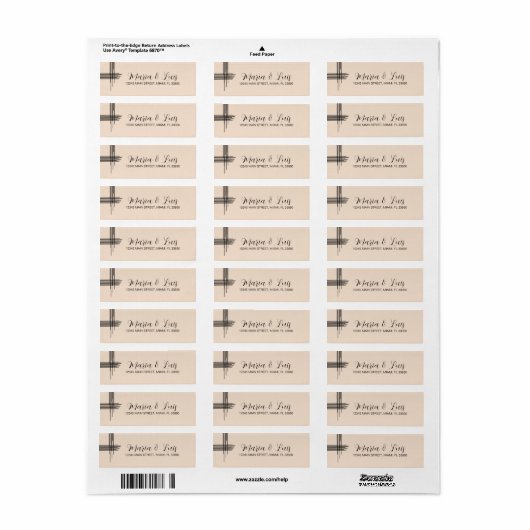 Abstrakte Lines Tan Wedding Label (Vorne)
