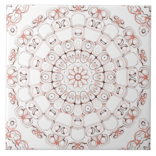 Abstrakte Linie Art Mandala in Braun & Peach Tones Fliese