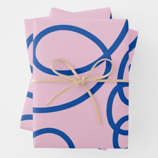 Abstrakte Linie Art Retro Rosa und Blau Geschenkpapier Set (Beispiel)