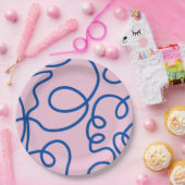 Abstrakte Linie Art Retro Rosa und Blau Pappteller (Party)