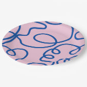 Abstrakte Linie Art Retro Rosa und Blau Pappteller (Schrägansicht)