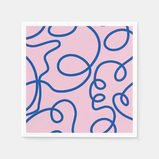 Abstrakte Linie Art Retro Rosa und Blau Serviette (Vorderseite)