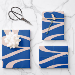 Abstrakte Linie Blau Geschenkpapier Set