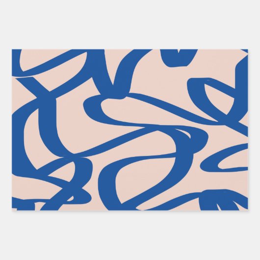 Abstrakte Linie Blau und Beige Geschenkpapier Set (Vorderseite)