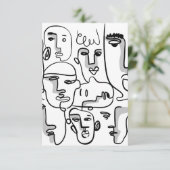 Abstrakte Linie Kunst, Abstrakte Gesichter Zeichne Dankeskarte (Stehend Vorderseite)