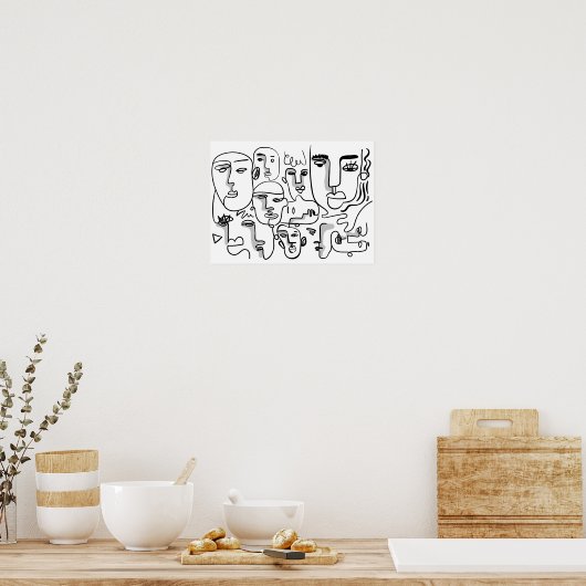 Abstrakte Linie Kunst, Abstrakte Gesichter Zeichne Poster (Küche)