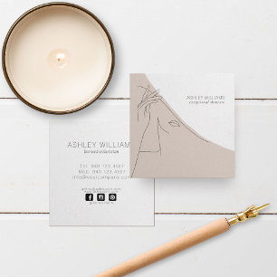 Abstrakte Linie Schwarz-weiß & blau Kunst, Dichtun Quadratische Visitenkarte