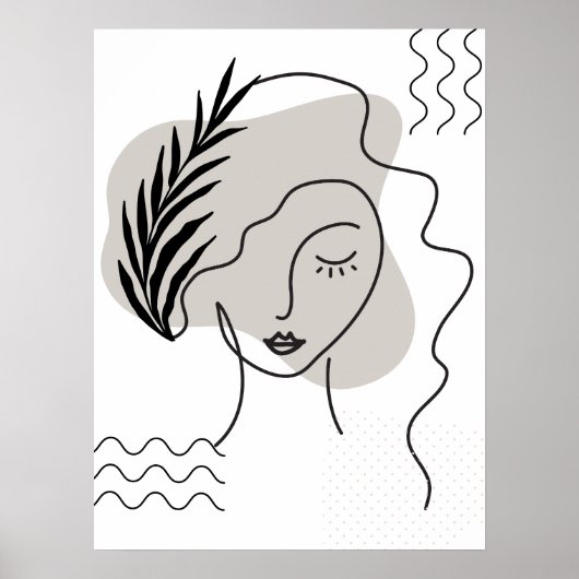 Abstrakte Linie Schwarz-Weiß Botanische Gesichtszü Poster (Vorne)