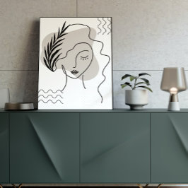 Abstrakte Linie Schwarz-Weiß Botanische Gesichtszü Poster