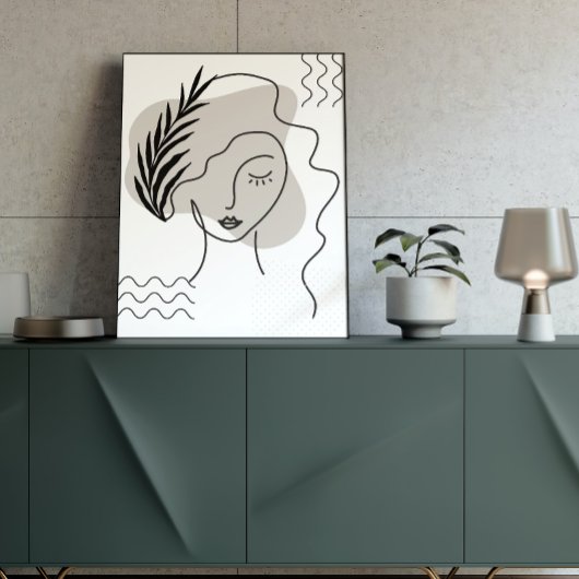 Abstrakte Linie Schwarz-Weiß Botanische Gesichtszü Poster