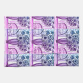 Abstrakte Linie Zeichnend Blumenkunst Lila Blau Geschirrtuch (Horizontal)